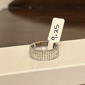 Size 9.25 Silver Tone Multi-Stone Eternity Band Ring Diamond CZ No Mark